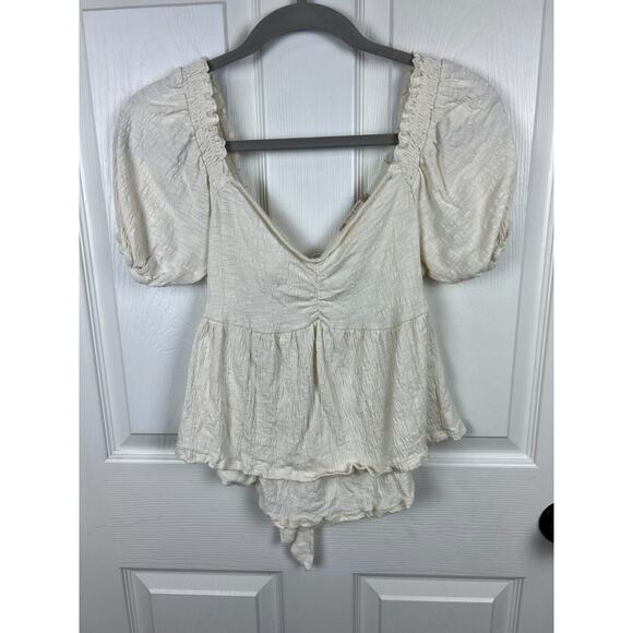 Altar'd State Kinsley Babydoll Top Tie Back White Brushed Cotton Gauzy Medium - Picture 5 of 6